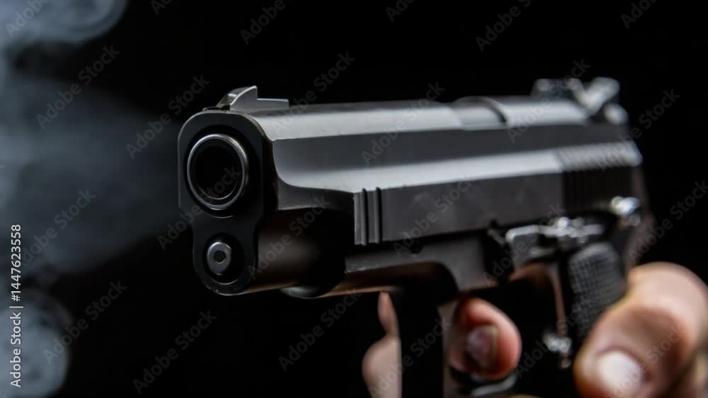 Fired Handgun with Smoke on Black Background Fired Handgun with Smoke on Black Background