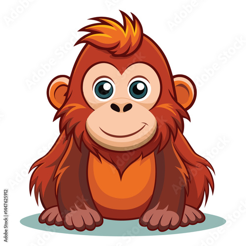Cute cartoon baby orangutan on white background