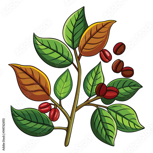 Coffee plant and beans production isolated on white background
