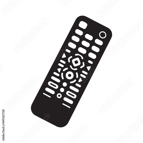 Remote Control Silhouette Vector Illustration, Solid White Background.