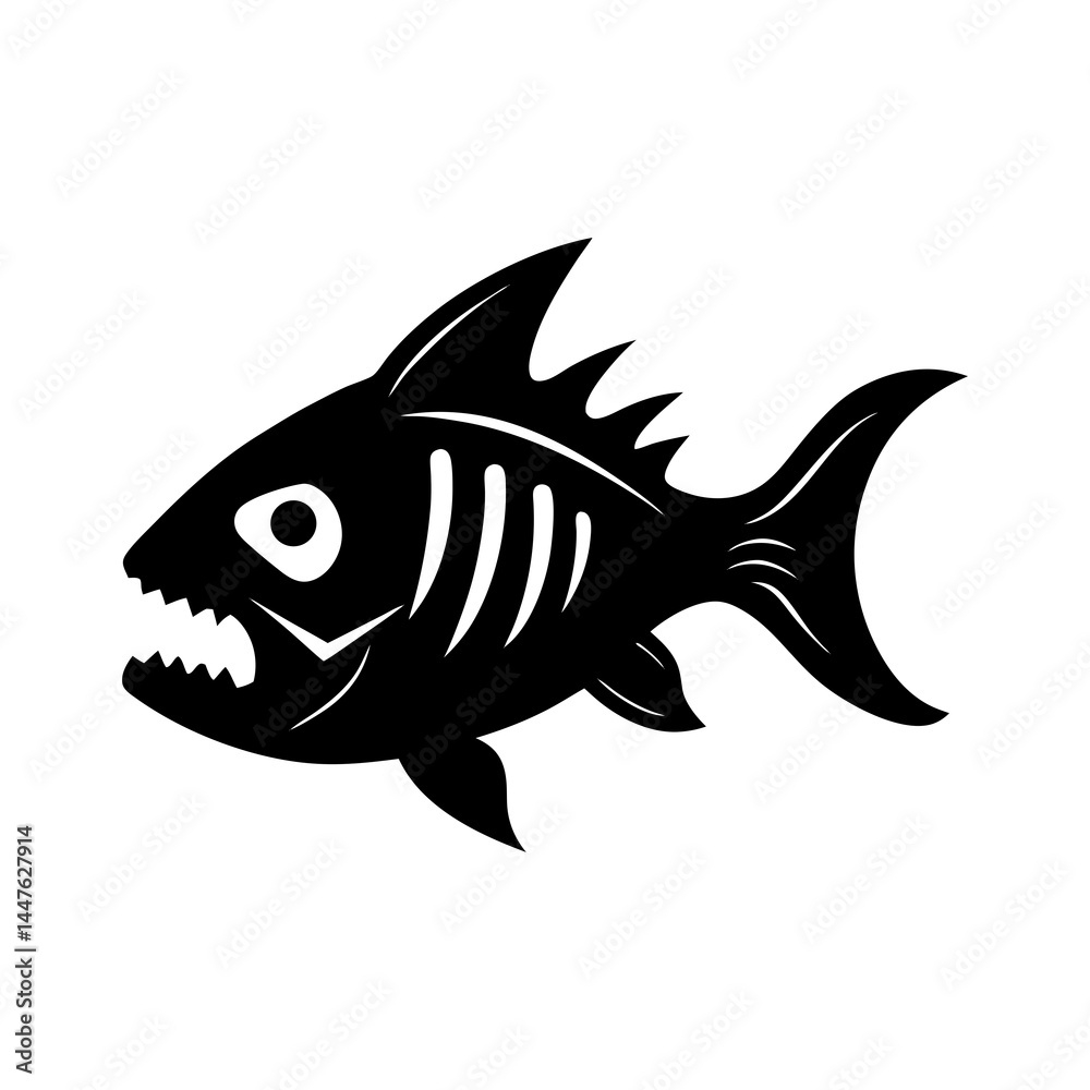 Obraz premium Marine Fish Skull Vector Silhouette