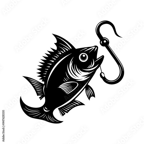 Fishing Hook with Fish Biting Silhouette