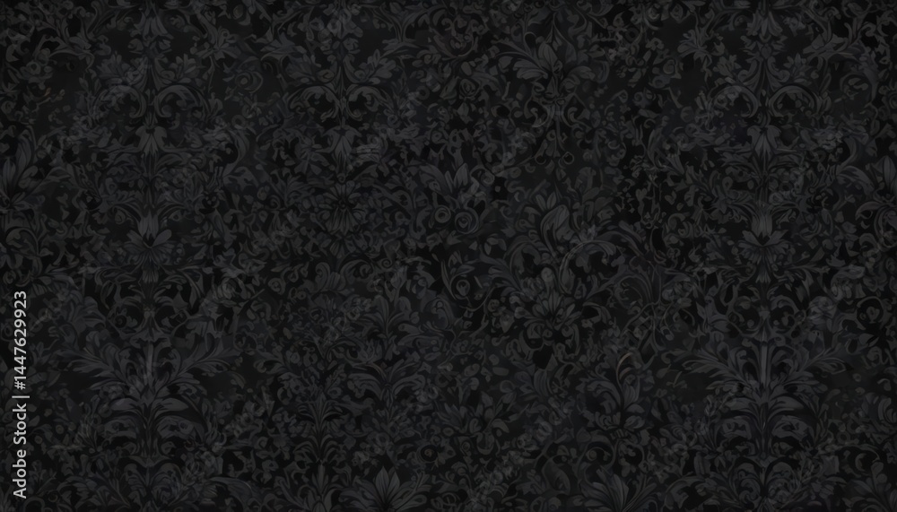 Fototapeta premium Intricate black gothic damask wallpaper, seamless floral vines , monochrome, surface