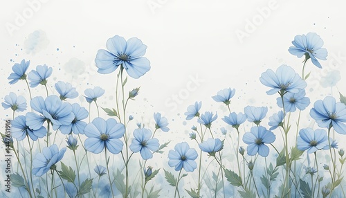 Fototapeta Naklejka Na Ścianę i Meble -  Blue Flowers Watercolor Painting