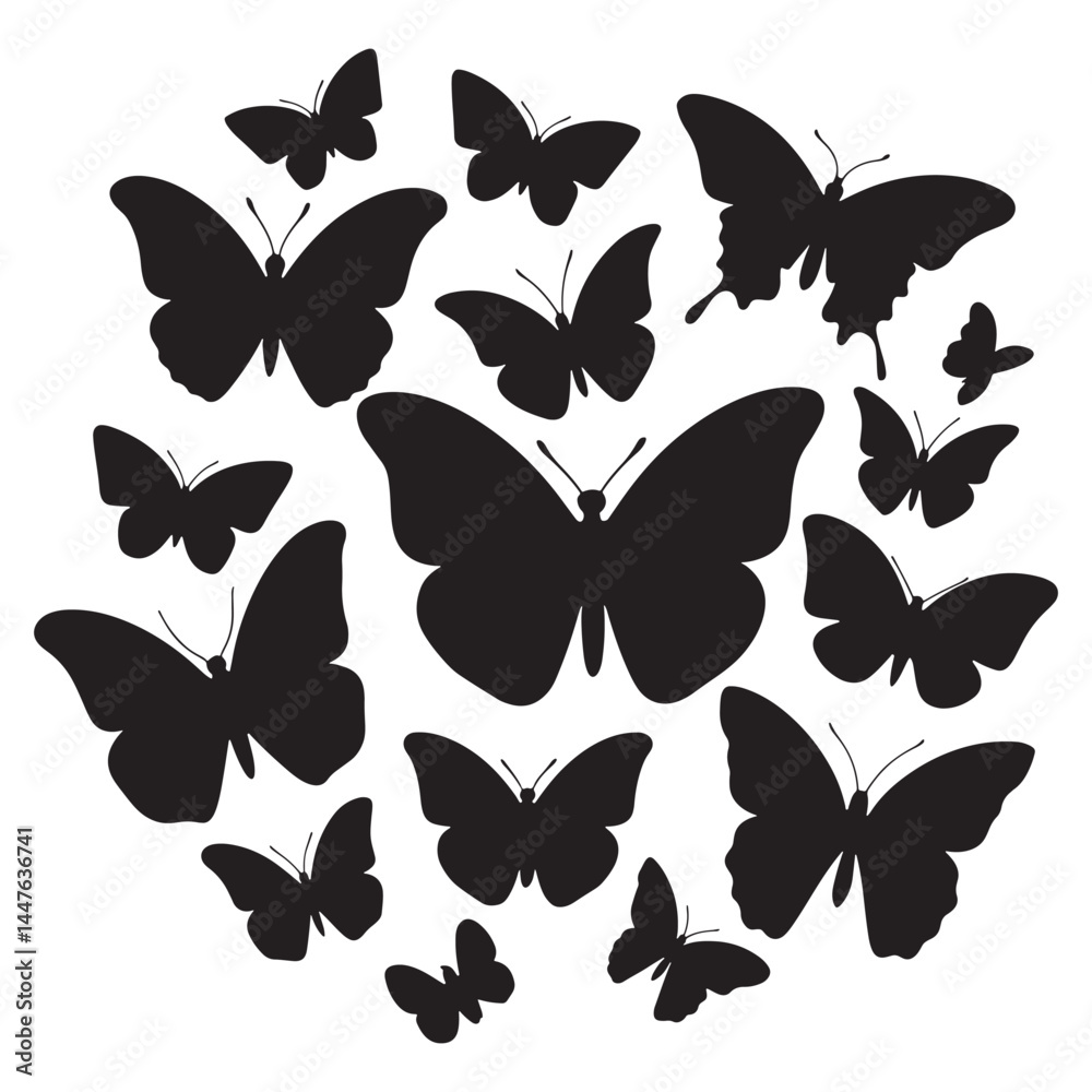 Butterflies silhouette, Vector illustration of butterfly on white background. Butterflies silhouette, Vector illustration of butterfly on white background.