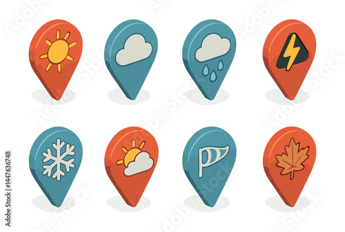 Comprehensive weather icon set – sun, cloud, rain, lightning, snowflake, sunrise, wind, leaf