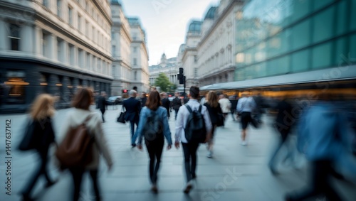 Dynamic blur of londoners in urban landscape