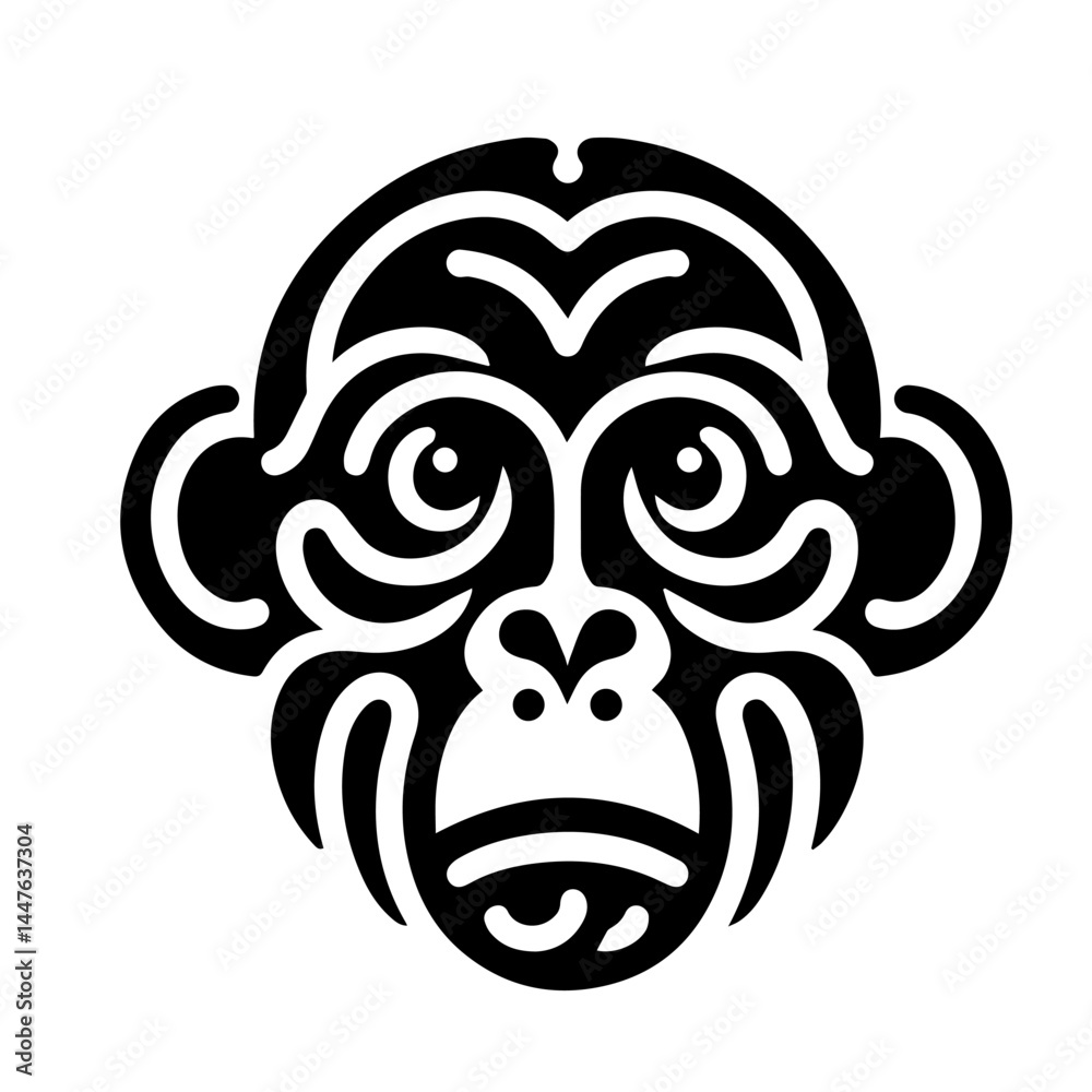 Obraz premium Monkey head silhouette vector illustration with white background 