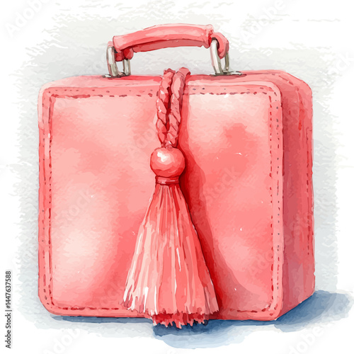illustration of Leather Crossbody Bag With A Tassel, watercolor vector, isolated on a white background.