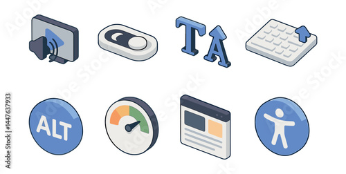 Website accessibility icons set – audio, toggle, text, keyboard, alt, speed, content, accessibility