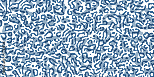 Vector Generative algorithm psychedelic blue background. Reaction-diffusion or turing pattern formation. Organic lines in memphis. Unique texture of homogeneous, uniform state in biological organisms.