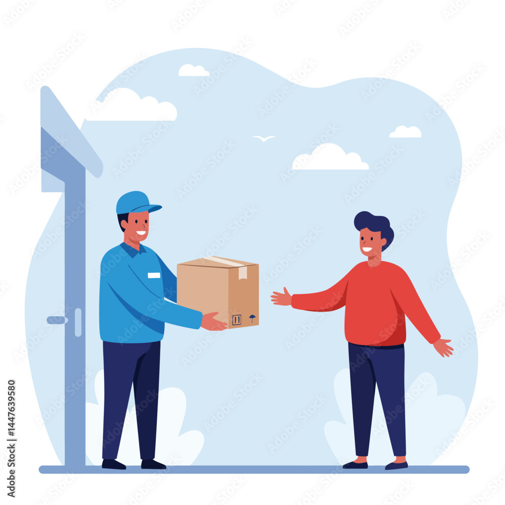 Receiving package from courier to customer. Delivery concept. Flat design style Receiving package from courier to customer. Delivery concept. Flat design style