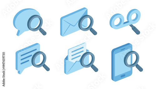 Communication icon set – chat, email, search, message, smartphone, magnifying glass