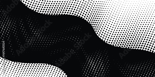 Grunge halftone gradient background. Faded grit noise texture. White and black sand wallpaper. Retro pixelated backdrop. Anime or manga style comic overlay. Vector graphic design textured template
