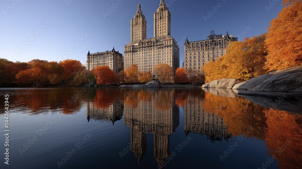 Obraz premium Spectacular autumnal hues paint Central Park's trees Captivating fall scenery in NYC - orange idyllic park red