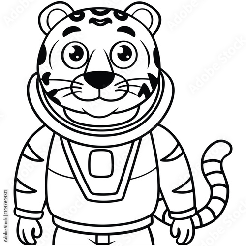 Funny tiger cartoon in astronaut costume