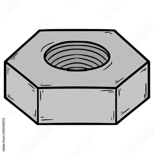 hexagon nut illustration hand drawn isolated vector