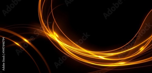 Abstract swirling gold light streaks on a black background, creating a luxurious, ethereal glow, black, elegant