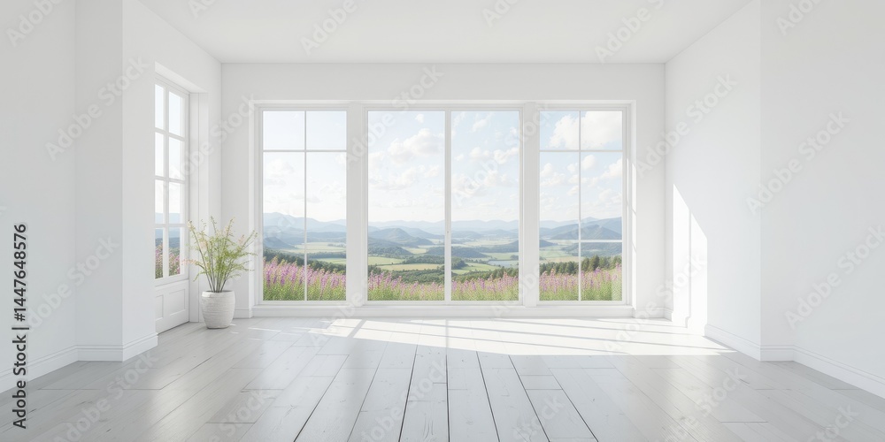 Fototapeta premium Scandinavian Summer Interior, Empty Room, White Design