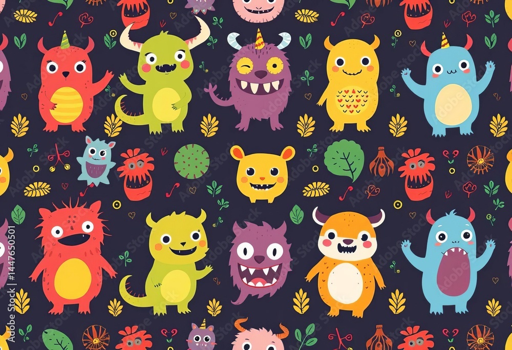 Adorable monster & beast seamless patterns for kids Perfect for wrapping paper, fabric, and more!, happy, wallpaper Adorable monster & beast seamless patterns for kids Perfect for wrapping paper, fabric, and more!, happy, wallpaper