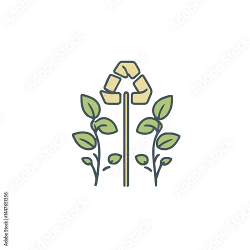 Iconic representation of sustainability and eco-friendliness with green leaves and recycling symbol combined to highlight environmental awareness and growth