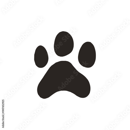 Black silhouette of a paw print symbolizing animal care, pets, and wildlife, illustrating connection between humans and animals in a modern design style