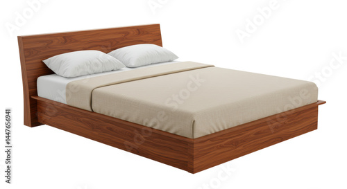 Billede på lærred Isolated Wooden Bed with Pillows