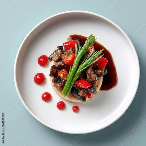 Wok-fried wagyu with black bean sauce, plated in minimalist elegance