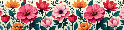 Colorful artistic illustration of delicate flower arrangements on repeat, repeat, seamless, pattern