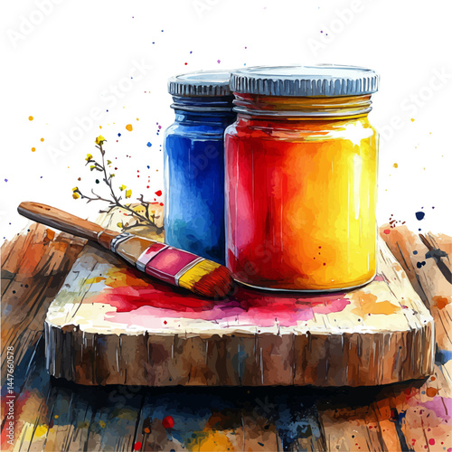 illustration of Large Jar Of Oil Paint, watercolor vector, isolated on a white background.