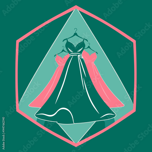 Stylish illustration of spring wardrobe with dresses on hangers in vibrant colors