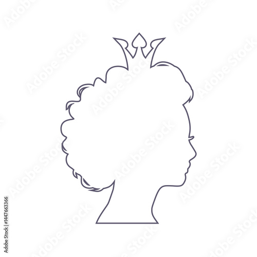 Profile view silhouette of a princess or queen. Cute girl portrait. Fashion branding emblem.