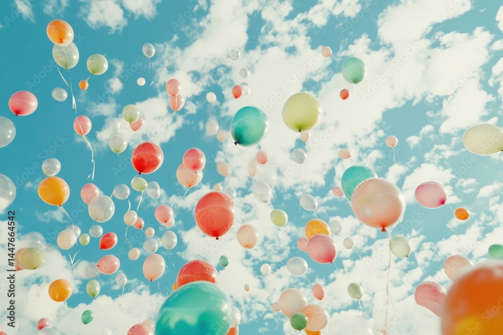Pastel Balloons Ascending: A Dreamy, Whimsical Scene Pastel Balloons Ascending: A Dreamy, Whimsical Scene