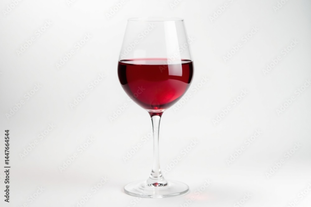 Single glass of ruby red wine on pure white backdrop , studio shot, dark, single Single glass of ruby red wine on pure white backdrop , studio shot, dark, single