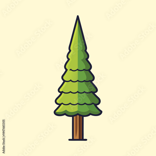 Stylized single conifer tree with a brown trunk and green foliage
