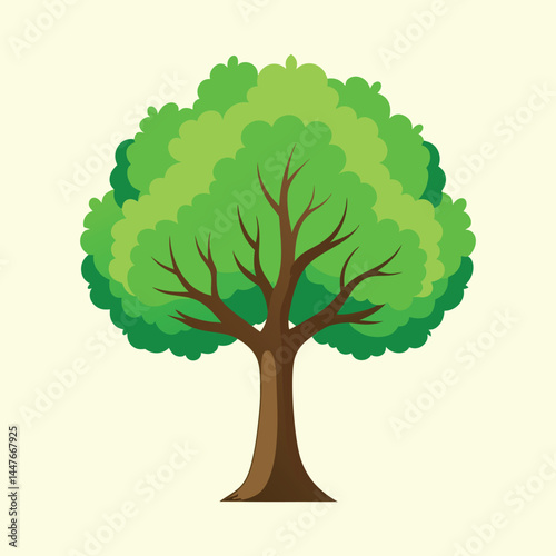 Stylized illustration of a green deciduous tree with brown trunk and branches