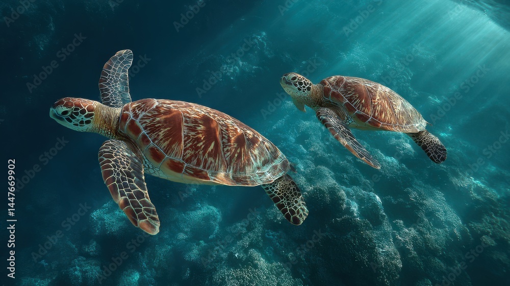 Obraz premium The graceful movement of sea turtles swimming in their natural habitat