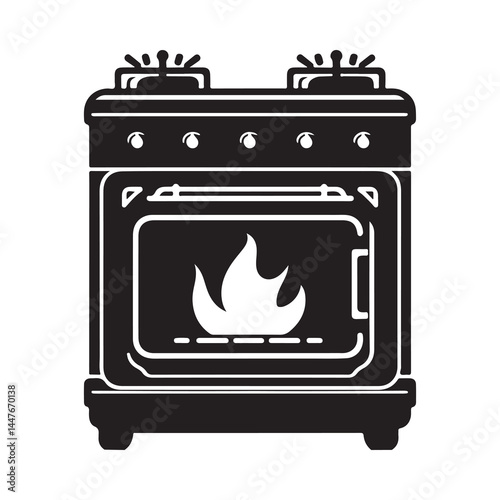 Stove Silhouette Vector Illustration, Solid White Background.