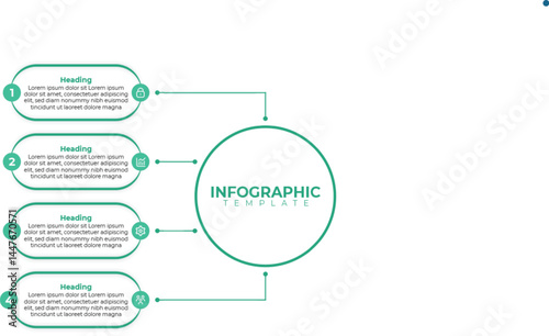 3 points template infographic outline style with 3 point step template with round rectangle container connection with big circle for slide presentation 