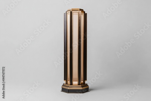Sleek bronze column with art deco design, highlighting geometric