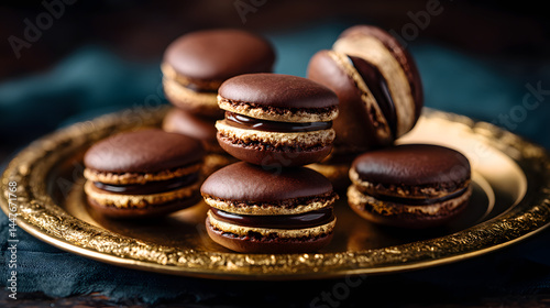 Minimalist dessert plating with macaron, lighting enhancing its charm