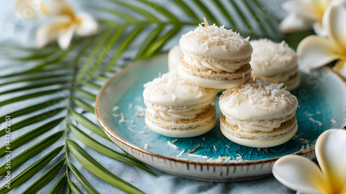 Minimalist dessert plating with macaron, lighting enhancing its charm