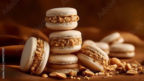 Minimalist dessert plating with macaron, lighting enhancing its charm