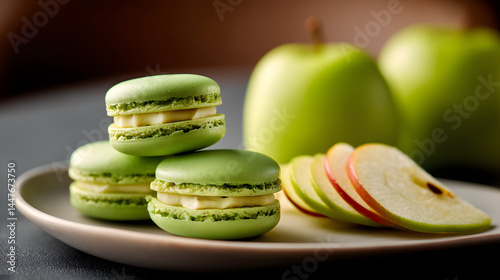 Minimalist dessert plating with macaron, lighting enhancing its charm