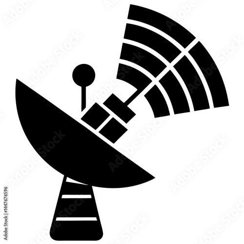 Silhouette of satellite beaming Wi-Fi on white background.