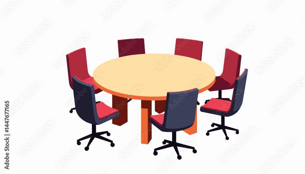 Fototapeta premium Modern round table with chairs in minimalist office, collaboration concept
