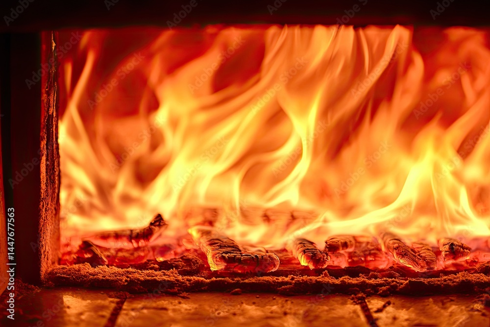 Fototapeta premium Intense fire flames in a wood-burning stove