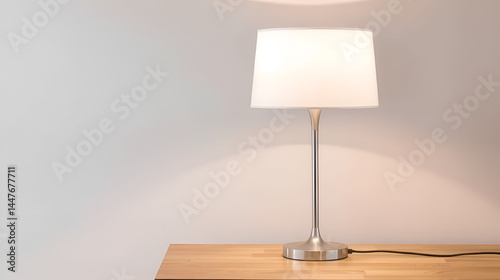 Elegant table lamp with a sleek silver base and white shade