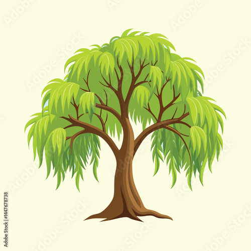Stylized cartoon illustration of a weeping willow tree with full foliage
