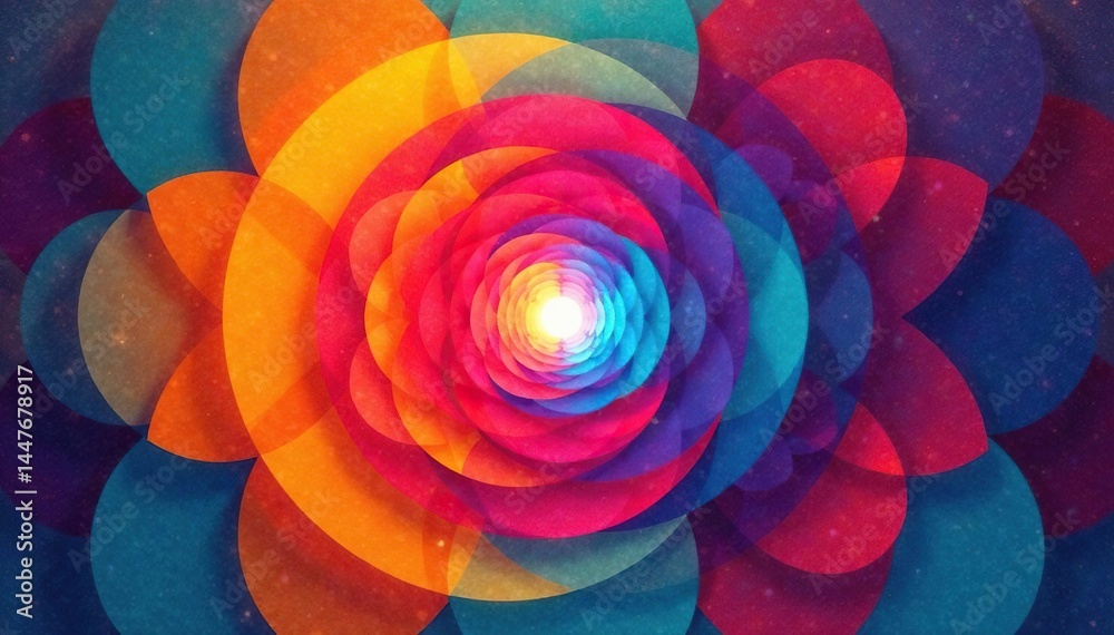 Obraz premium Symmetrical overlapping circles forming a radial design, pattern, background, design